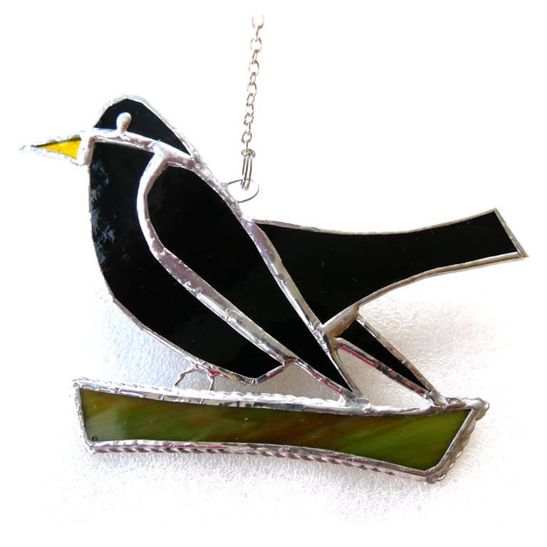 Blackbird Suncatcher Stained Glass British Bird Handmade 