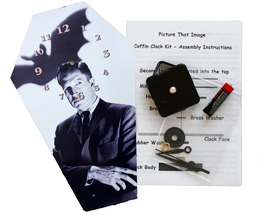 DIY Coffin shaped wall Clock Kit - Vincent Price as Count Dracula