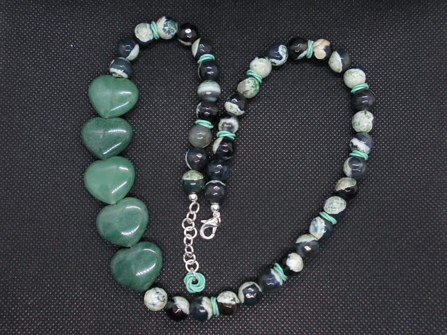 Sale - Aventurine heart and agate statement necklace