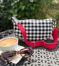 Black & White Gingham with red strap sling shape crossbody, shoulder bag 