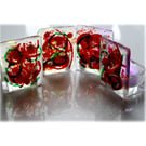Candle Holder Fused Glass Tea-light Red Green Swirls