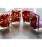 Candle Holder Fused Glass Tea-light Red Green Swirls - Image 1