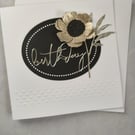 Gold, Silver and Black Woodland Flower Birthday Card 