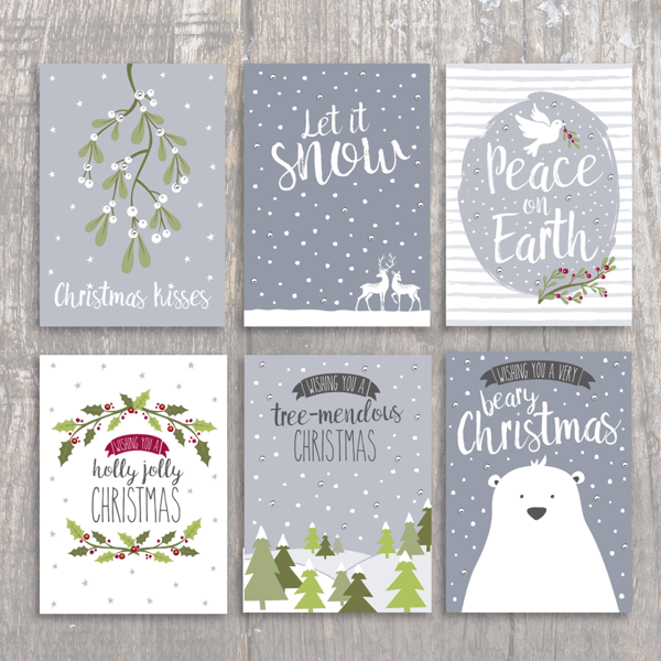 Christmas card multipack - pack of six hand-finished mixed designs