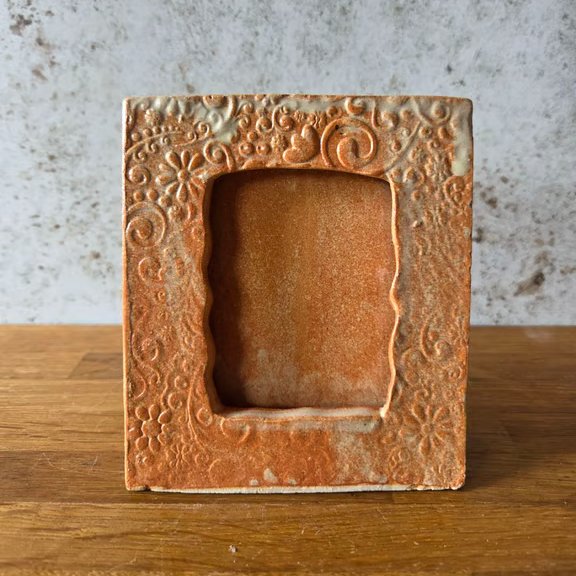 Handmade Freestanding Ceramic Picture Photo Frame in Orange Cream