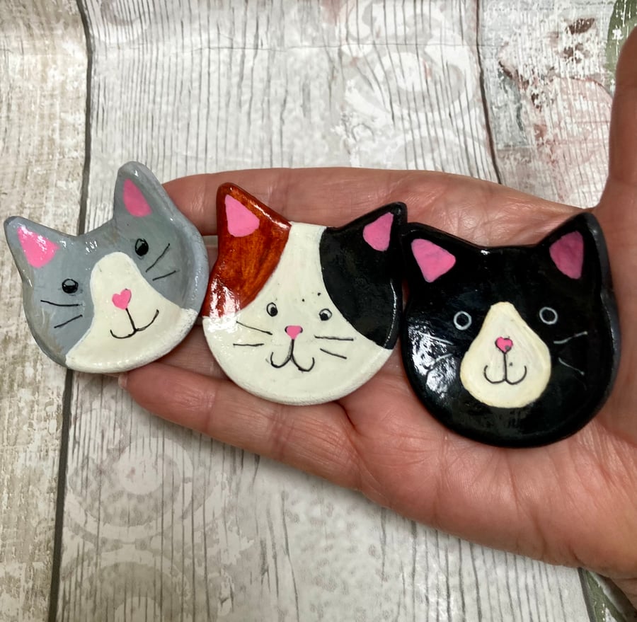Cute Quirky Cat Face Ring Dishes Trinket Dish Set of 3 Handmade Cat Lovers Gift