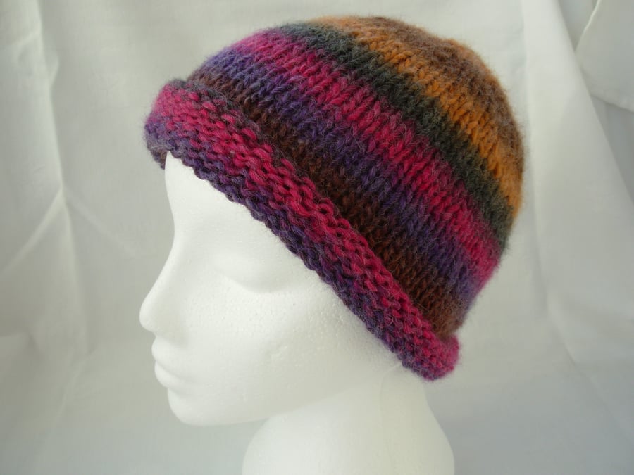Hand Knitted Adults Hat Stripy