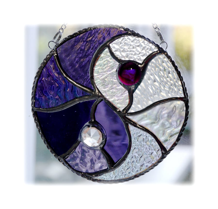  Yin Yang Suncatcher Stained Glass Handmade Purple 008