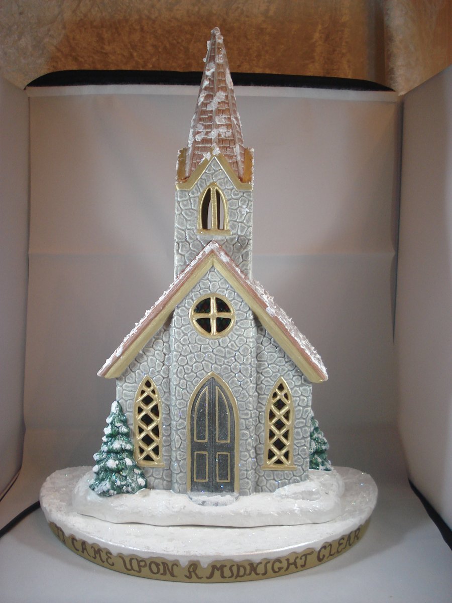 Ceramic Hand Painted Christmas Xmas Snowy Church LED Table Lamp Decoration.