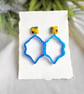 Blue Acrylic Moroccan Hoop Earrings Yellow Marbled Clay Studs