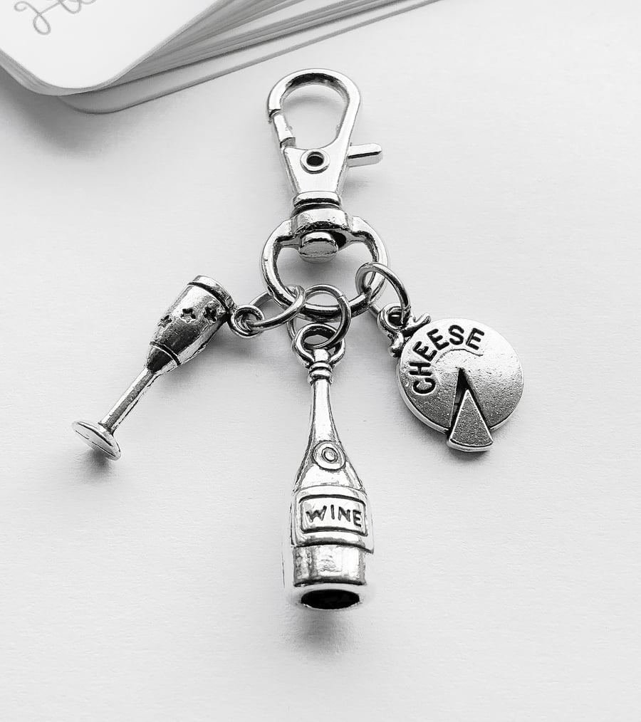 Small Wine Bag Charm. Wine Glass Charm. Wine Bottle Charm. Wine & Cheese Charm.