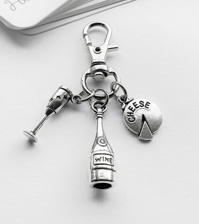 Small Wine Bag Charm. Wine Glass Charm. Wine Bottle Charm. Wine & Cheese Charm.