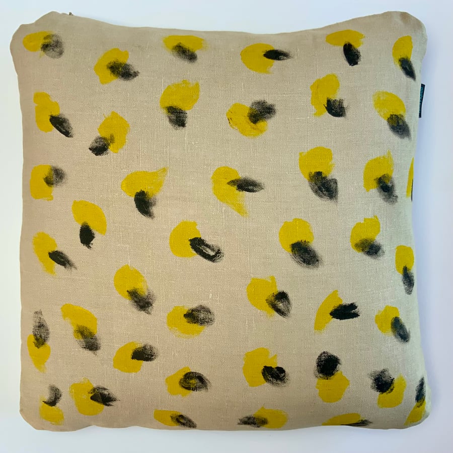 SMUDGE YELLOW - Unusual, Cosy, Designer Hand-Block-Printed Cushion from Devon.