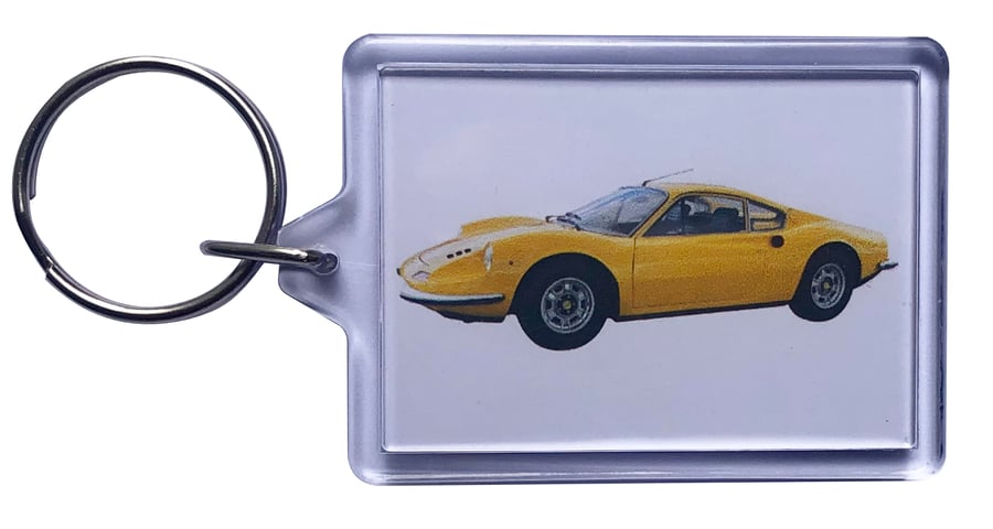 Ferrari 246 Dino 1971- Keyring with 50x35mm Insert - Italian Car Enthusiast