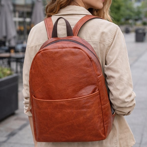 Leather backpack brown tan leather unisex rucksack leather shoulder bag 