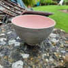 PALE PINK AND GREY HAND THROWN CEREAL BOWLS