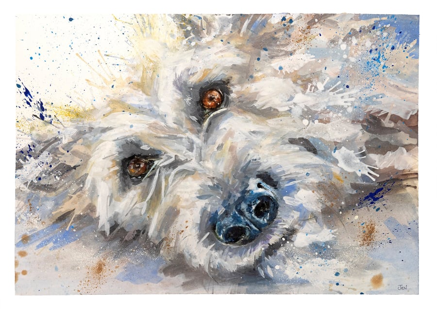 Scruffy Dog watercolour print, dog painting, abstract wall art