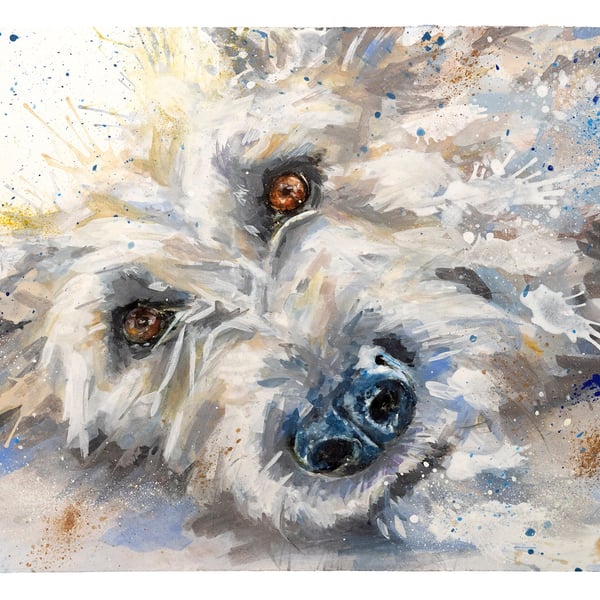 Scruffy Dog watercolour print, dog painting, abstract wall art