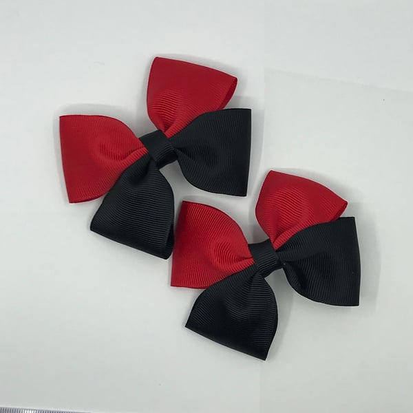 Black and Red Two Tone Double with Bows on Clips (pair)