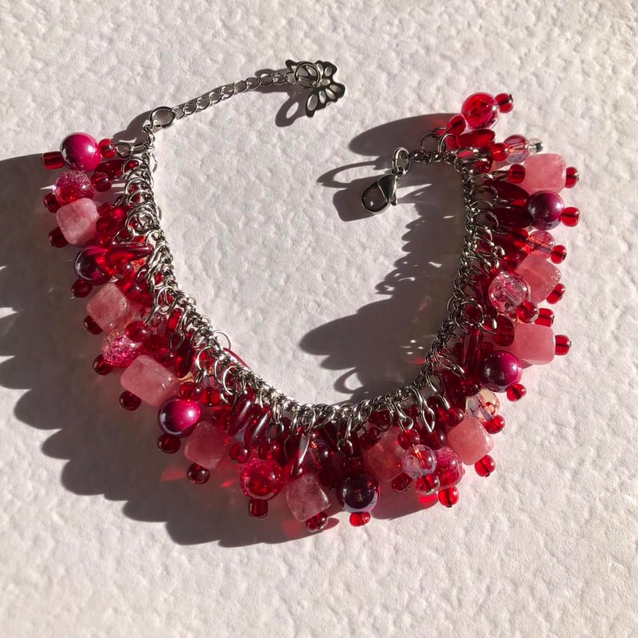 Raspberry Sundae - Strawberry Quartz Charm Bracelet 