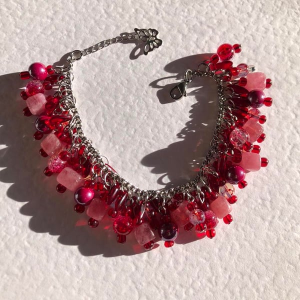 Raspberry Sundae - Strawberry Quartz Charm Bracelet 