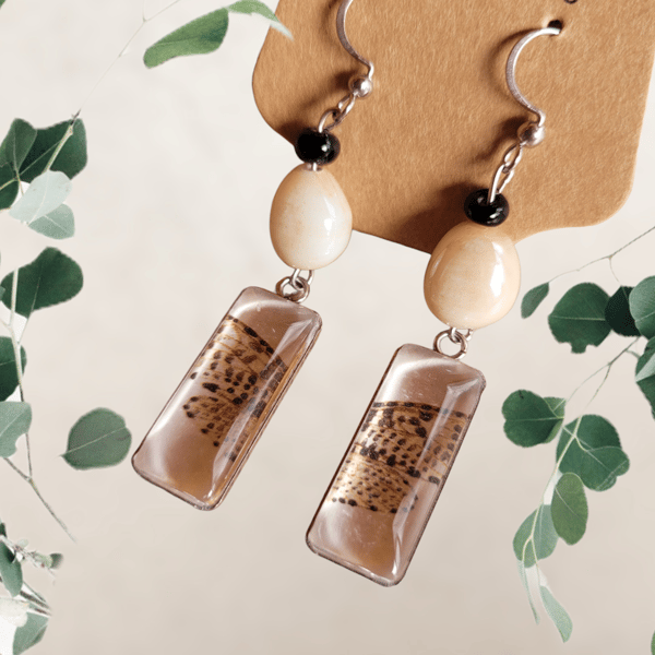 Upcycled Vintage Book Moth Dangle Earrings 