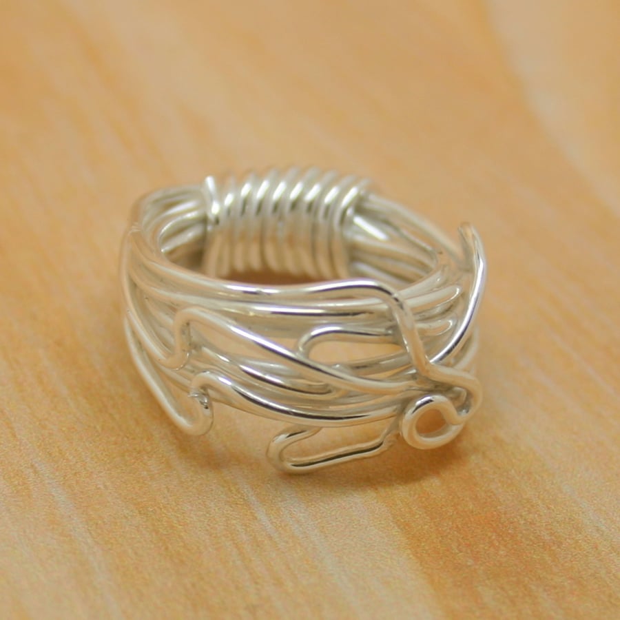 Sterling silver wrapped wire ring size K