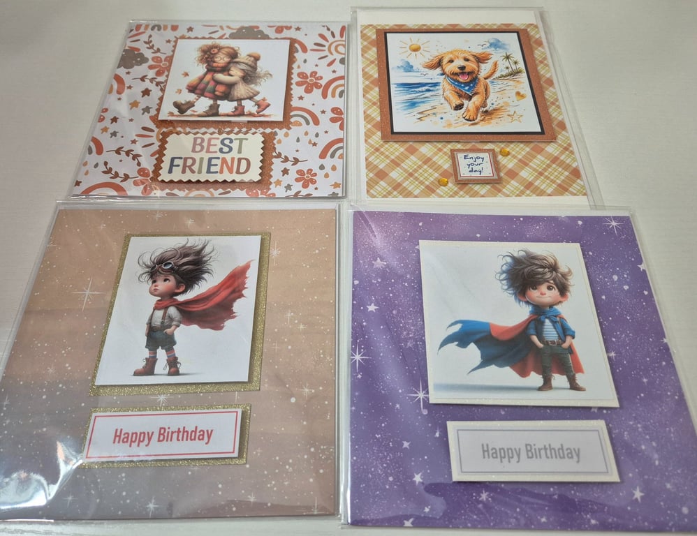 Handmade Greeting Card Bundle - Set of 4 mixed greeting cards