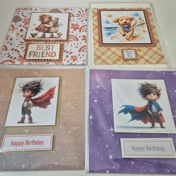 Handmade Greeting Card Bundle - Set of 4 mixed greeting cards