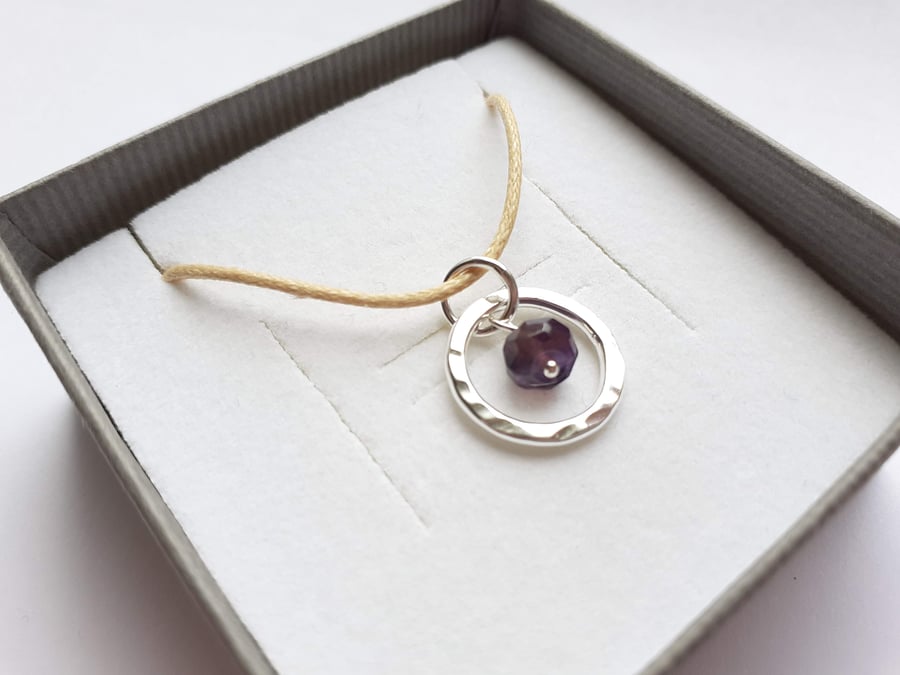 Little Amethyst and Textured Sterling Silver Circle Pendant