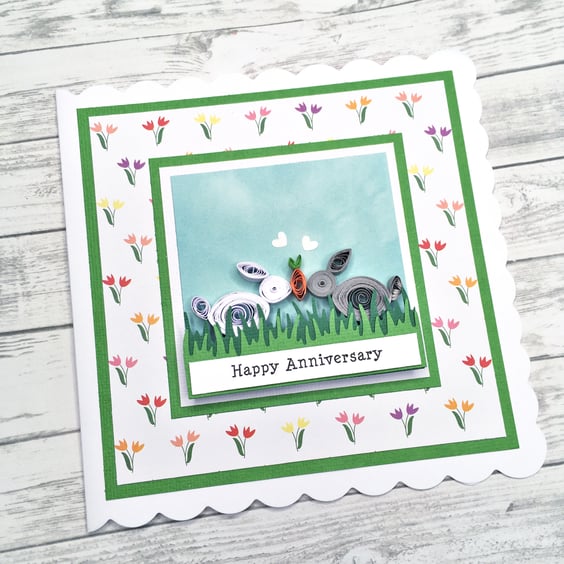 Anniversary card - quilled rabbits - boxed option available