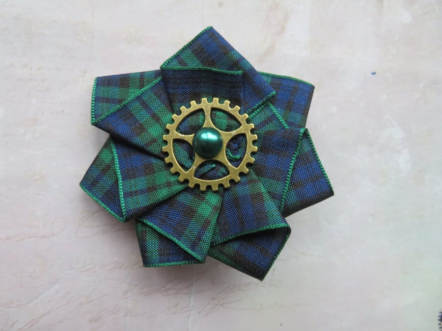 Black Watch Mini Steampunk Tartan Plaid Rosette Ruffle Hat or Hair Clip