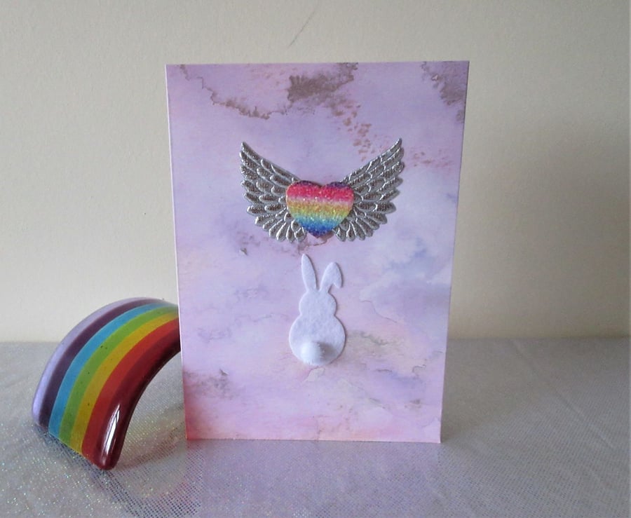 Rabbit Pet Loss Sympathy Condolences Greetings Card Bunny Rainbow Bridge