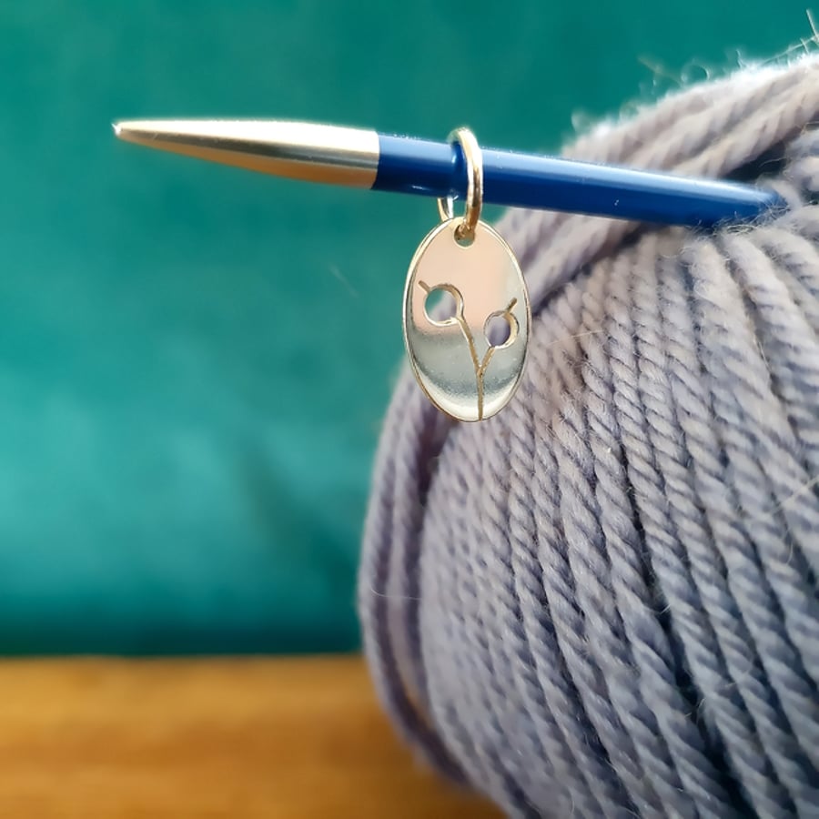 Hand-Pierced Seed Pod Stitch Marker Pendant in Sterling Silver