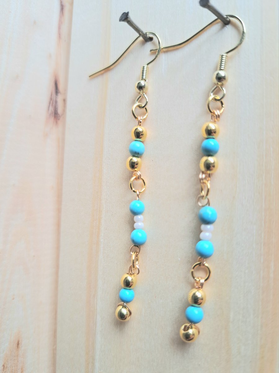 Real Turquoise Gold Plated Drop Earrings