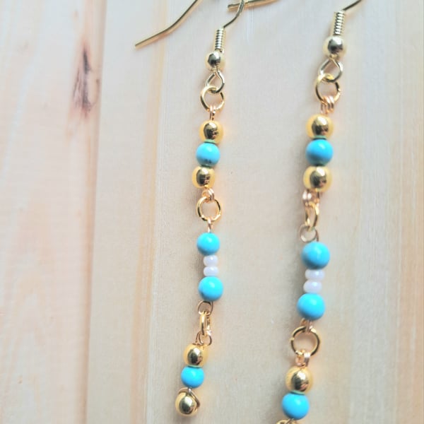 Real Turquoise Gold Plated Drop Earrings