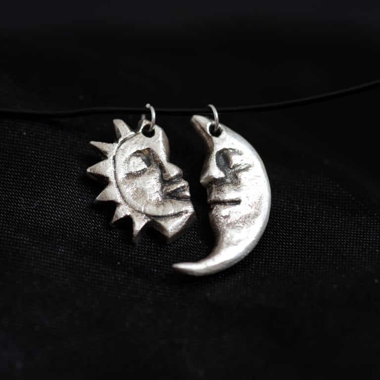 Handmade Fine Silver Sun and Moon Pendant Pair – Artisan Jewellery Cornwall