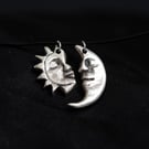 Handmade Fine Silver Sun and Moon Pendant Pair – Artisan Jewellery Cornwall