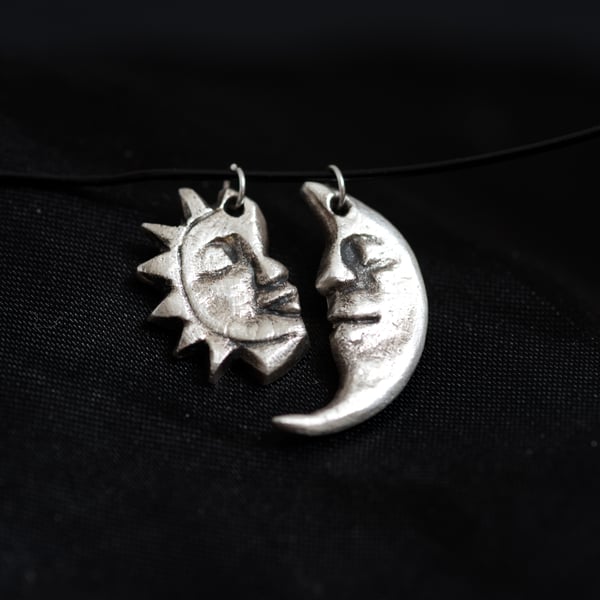 Handmade Fine Silver Sun and Moon Pendant Pair – Artisan Jewellery Cornwall