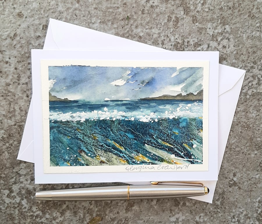 Tide's Coming In. Handpainted Blank Card. Mixed Media Art