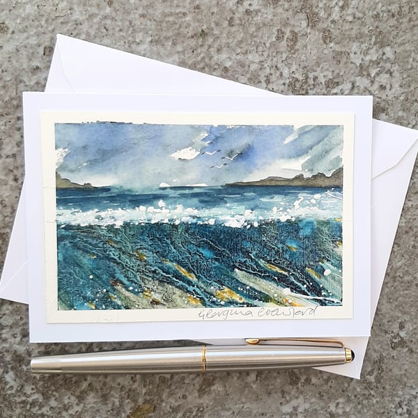 Tide's Coming In. Handpainted Blank Card. Mixed Media Art