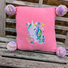 Pink embroidered unicorn cushion