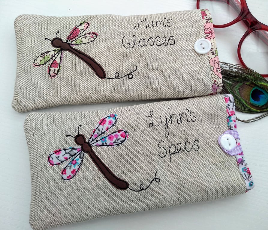 Personalised Dragonfly Glasses Case - Linen Spectacles Sunglasses Pouch
