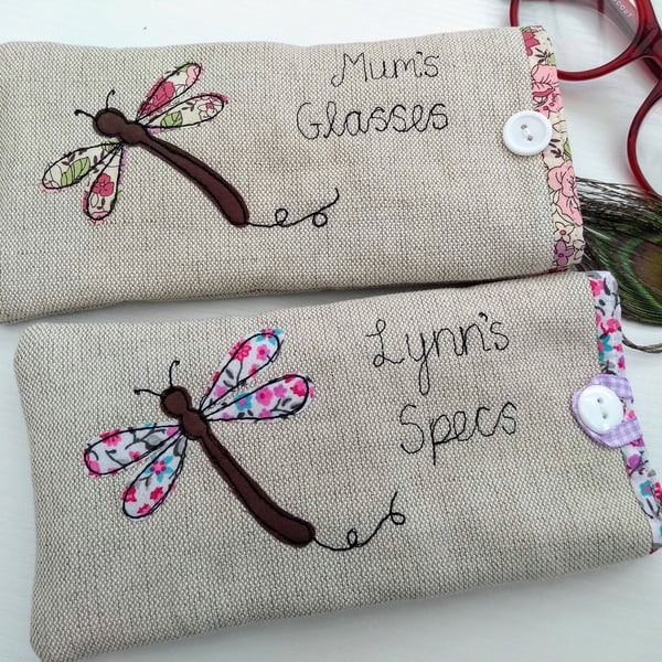 Personalised Dragonfly Glasses Case - Linen Spectacles Sunglasses Pouch
