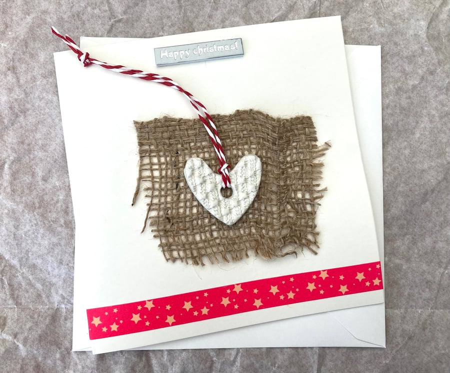 Hand made christmas card, gift and card rolled into one, christmas hanger 