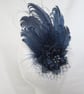 Navy Blue Regency Feather Hair Clip Headpiece – Vintage Occasion Fascinator