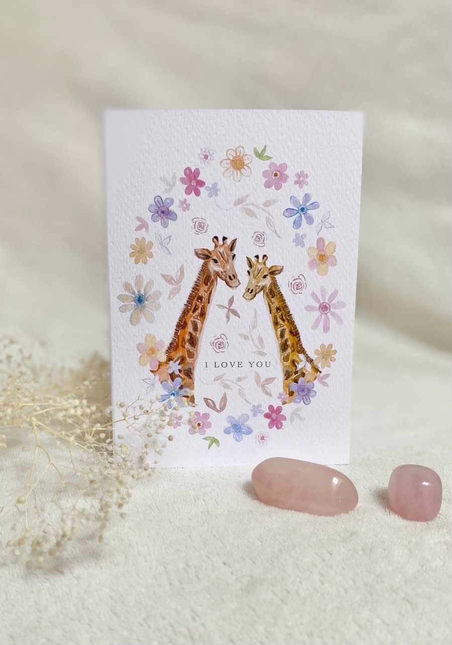Giraffe Greeting Card Happy Couple with Bio Glitter