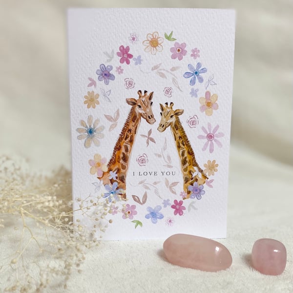 Giraffe Greeting Card Happy Couple with Bio Glitter