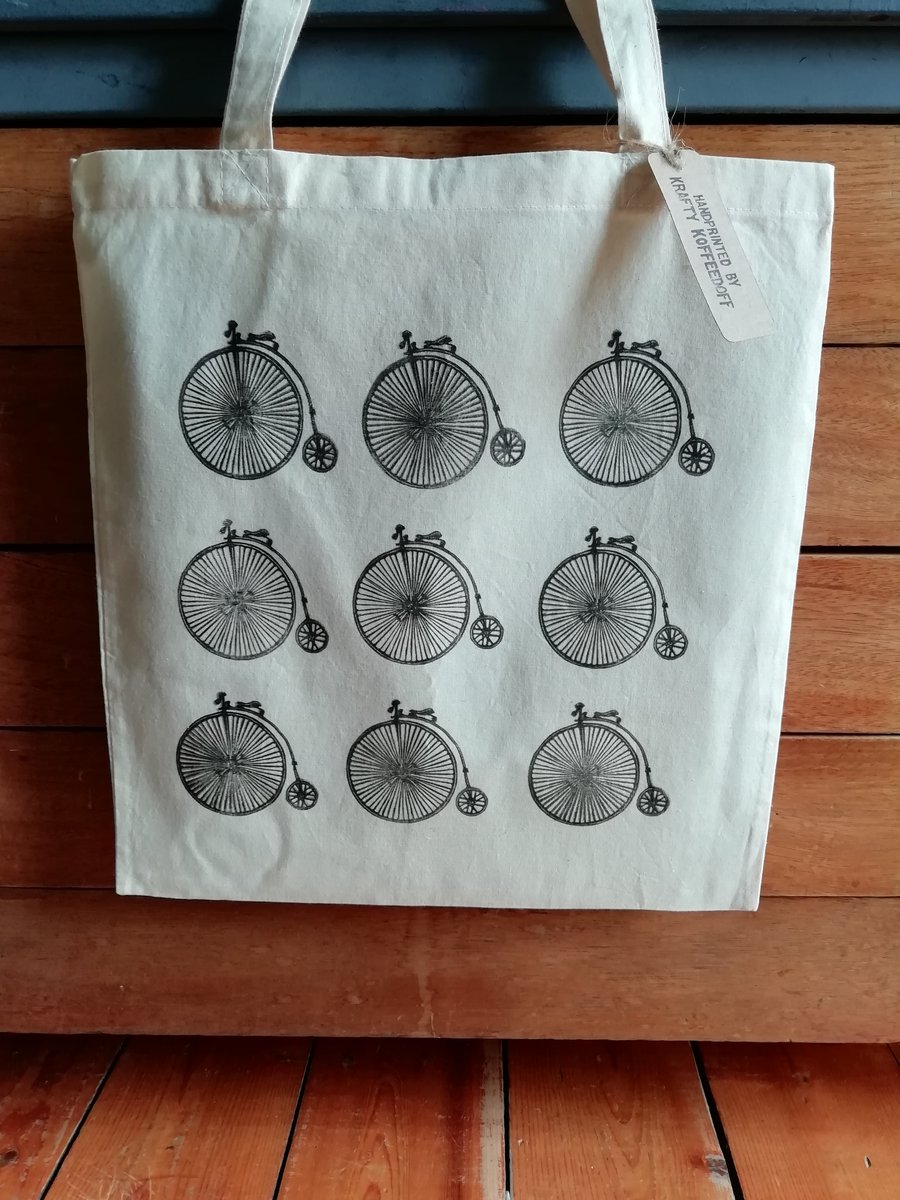 Penny Farthing Handprinted Tote Bag