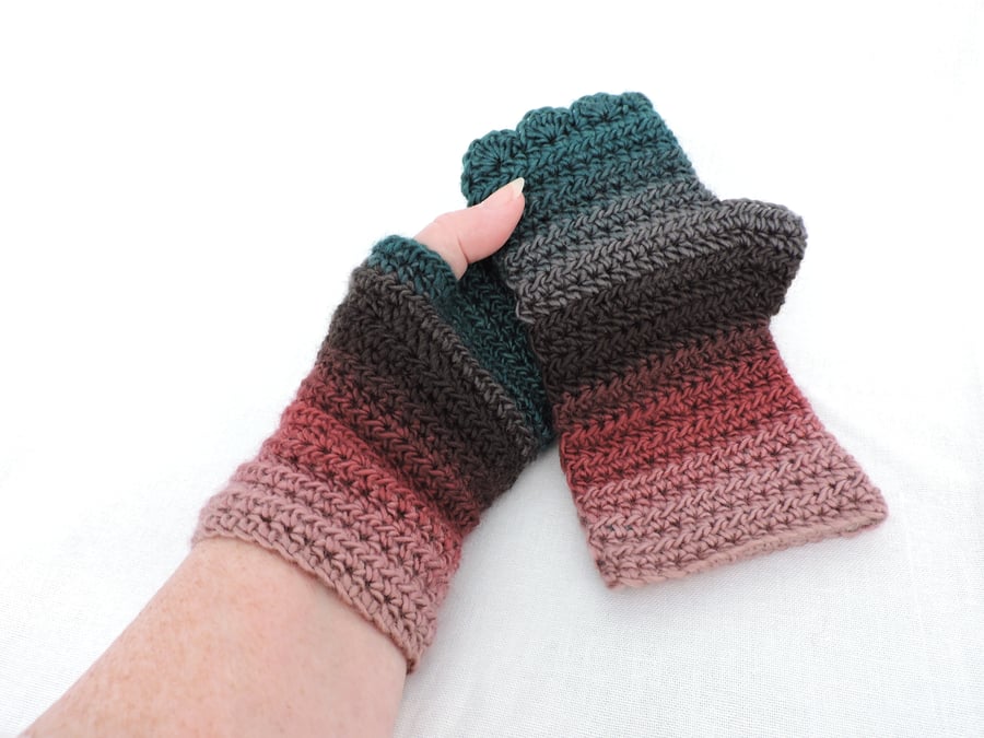 Sale Crochet Fingerless Mitts  Charcoal Teal Rose Pink 